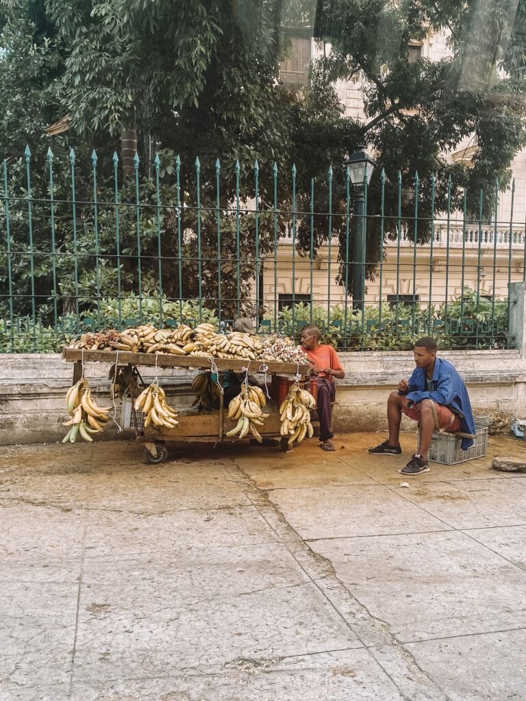 signore che vende platano sulla strada